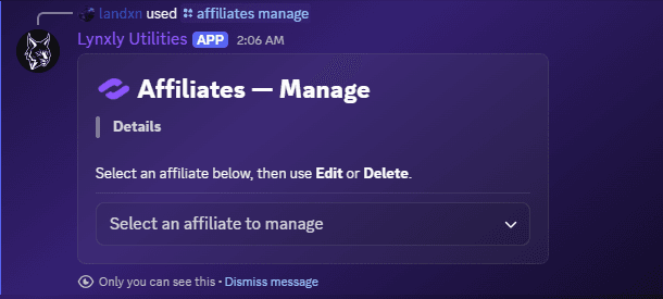 Lynxly Utilities — Affiliates Manage
